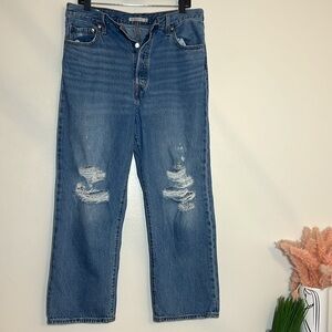 Levi’s Ribcage Straight High Rise Distressed Blue Denim Jeans 32